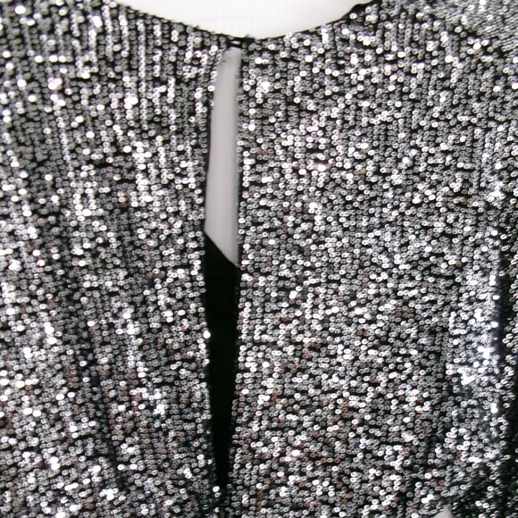 New ASTR The Label Black Sequin Silver Balloon Sleeve Ruched Mini Dress XS NWOT - Picture 10 of 13
